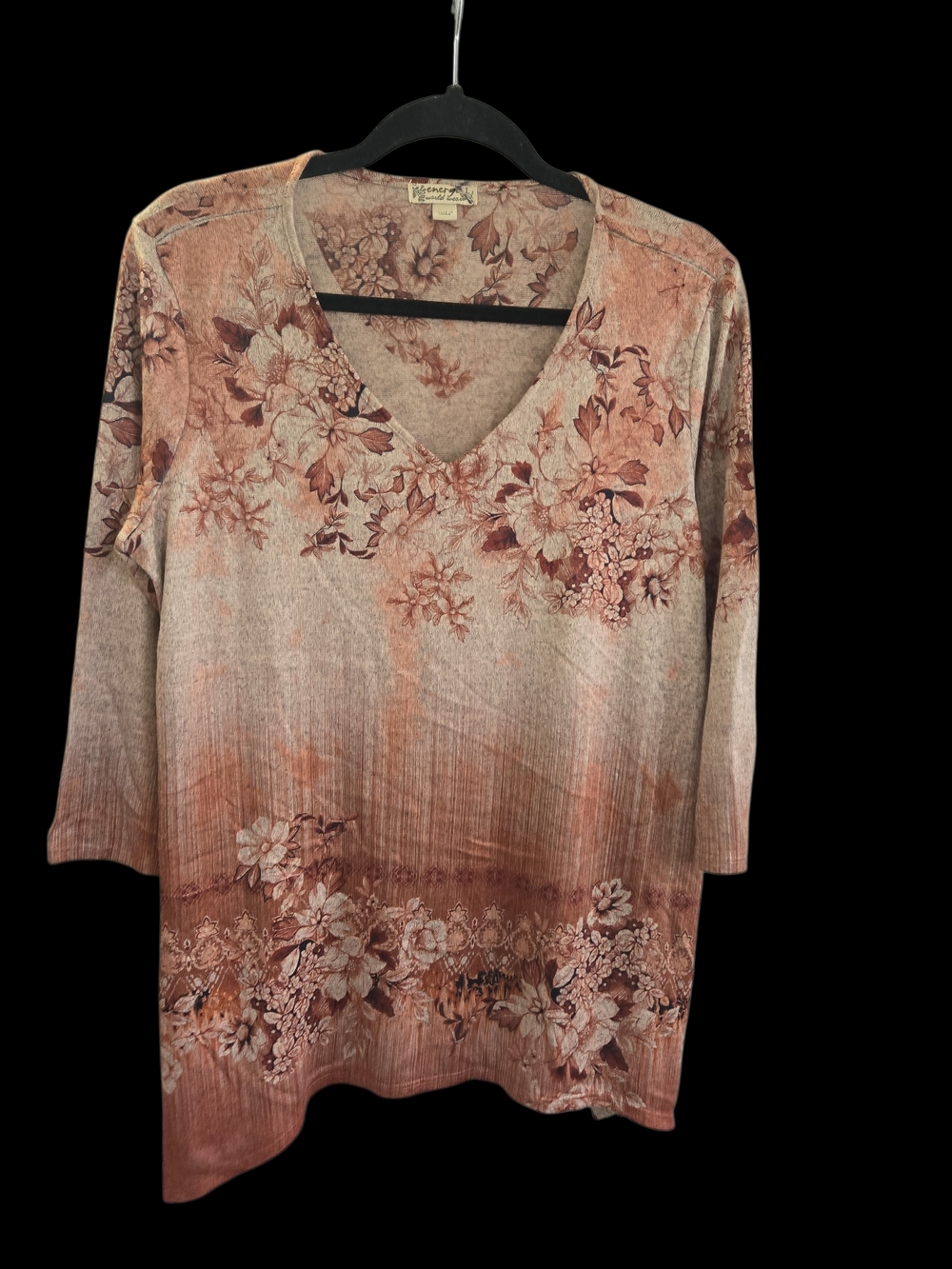 Energie Peach & Cream Floral V-Neck Blouse